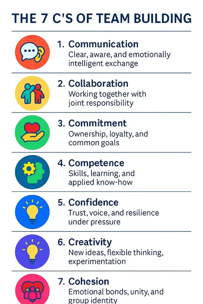 An infographic representing 7 C's of team building